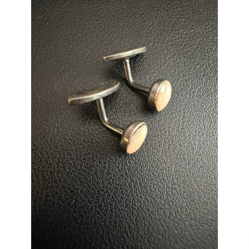 Vintage Sterling Silver Cufflinks Abalone MOP Mother of Pearl Double Sided